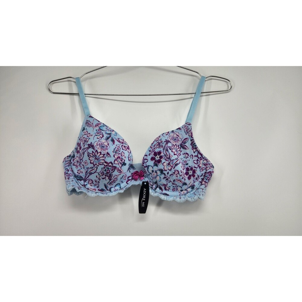 NWT Adore Me Women's‎ 32C Blue Floral Push Up Plunge Bra NWT